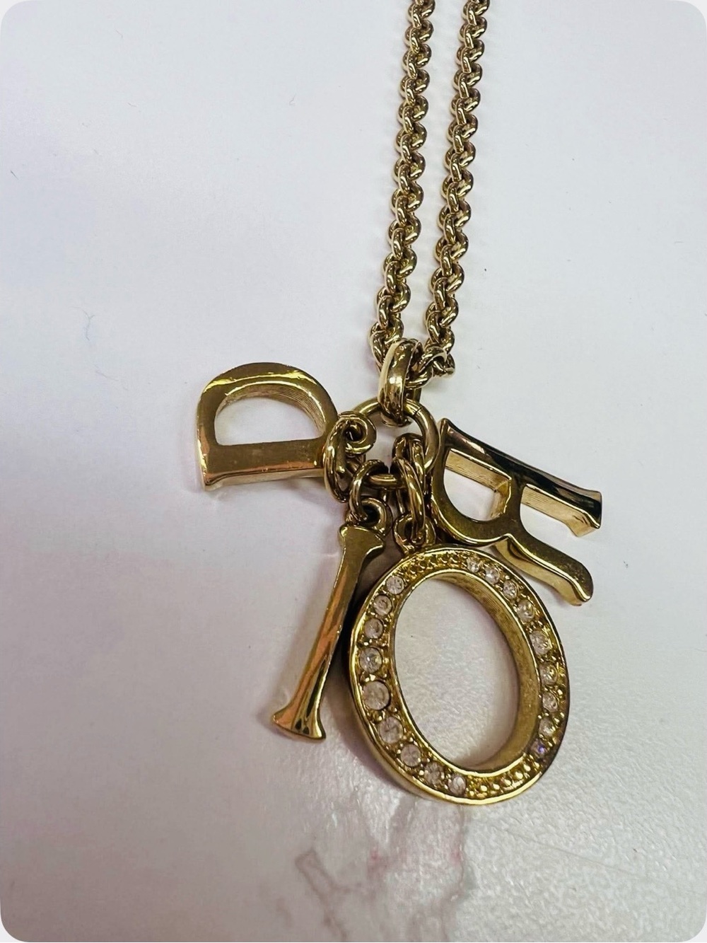 Dior Gold-Tone Letter Charm Necklace with Crystal 'O'